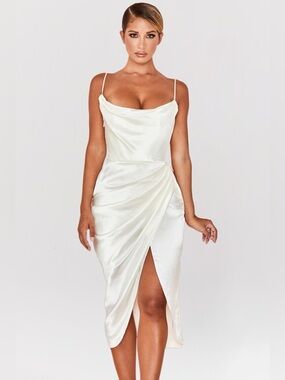 House of CB REVA Ivory Satin Balcony Corset Dress - M